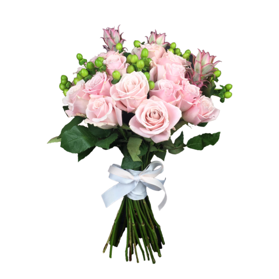Bouquet Of Pink Roses With Bow